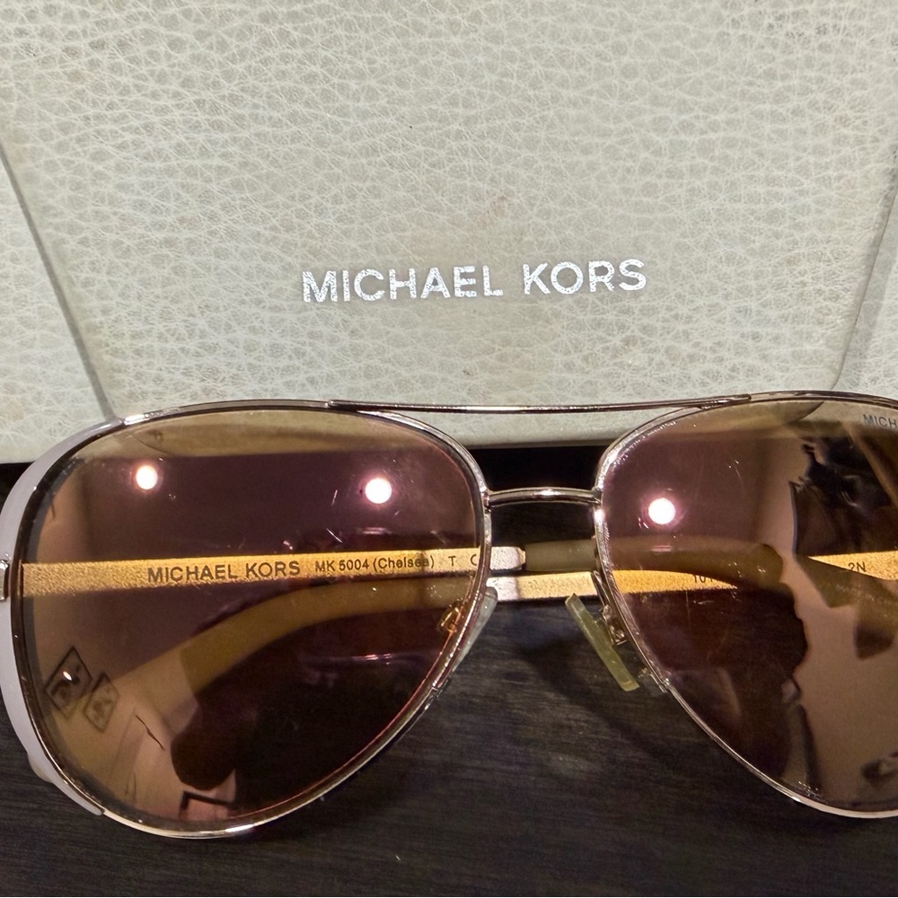 Michael Kors Gold and Brown Aviator Sunglasses